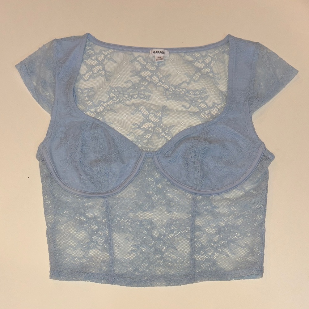 Garage Baby Blue Lace Crop Top